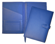 Blue soft leather journal open and closed views